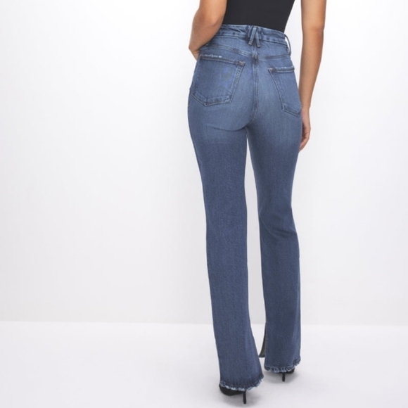 Good American Good Boy Slit Hem Jeans Size 6/28 High Rise Button Fly - Picture 2 of 10